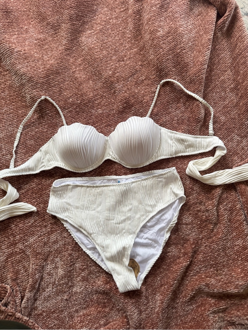 White swimsuit with pearly straps
